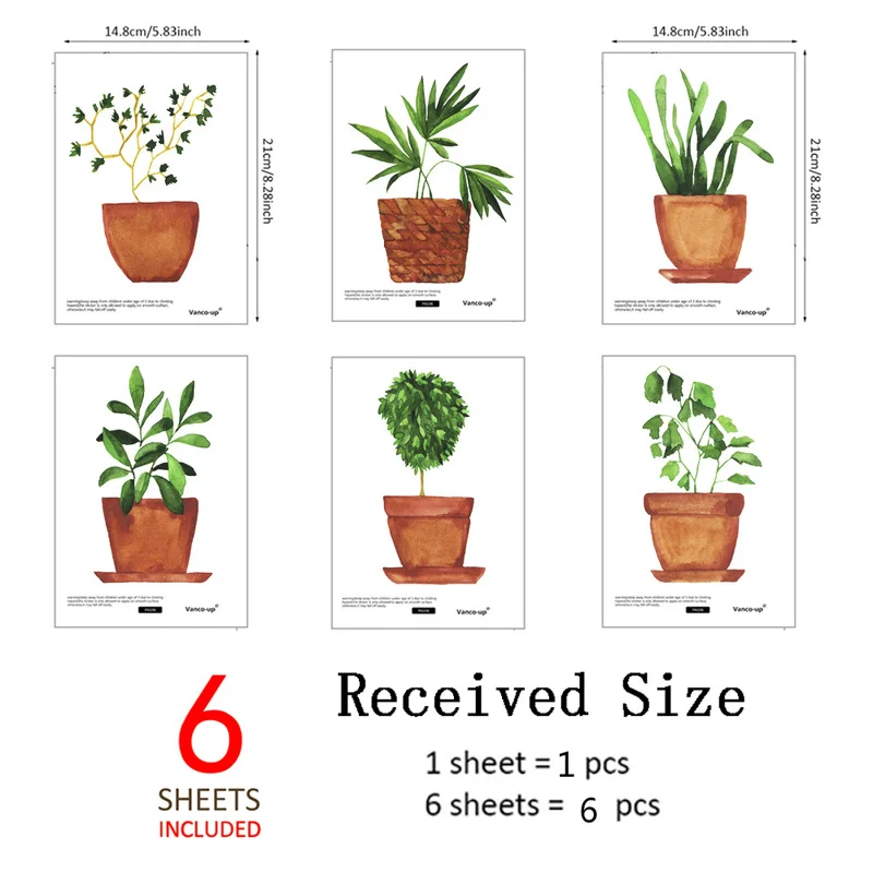 

Small Fresh Plants Potted Wall Stickers Bedroom Living Room Decoration Cupboard Home Decor Removable Decals