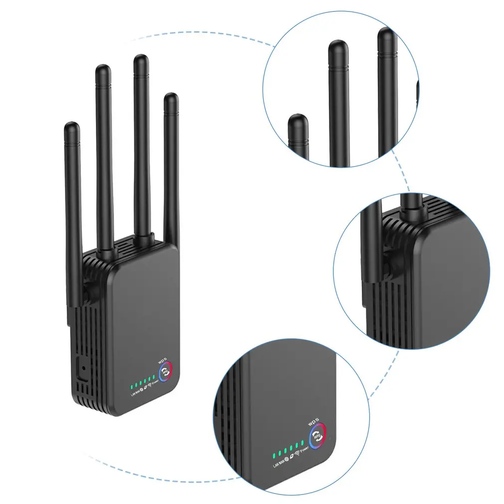 

Wireless Router's Wifi Repeater 1200Mbps Dual-Band 2.4/5G 4Antenna Wi-Fi Range Extender Signal Home Network Supplies