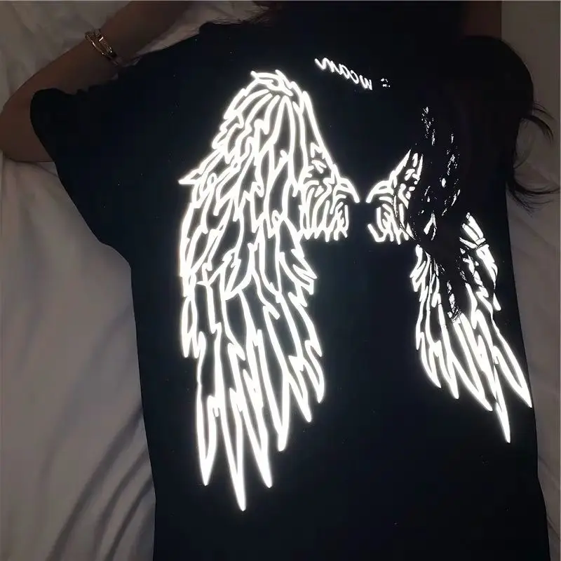 

Летняя женская и мужская футболка в стиле Харадзюку со светоотражающими крыльями и коротким рукавом, Свободный Топ в стиле хип-хоп с 5 точка...