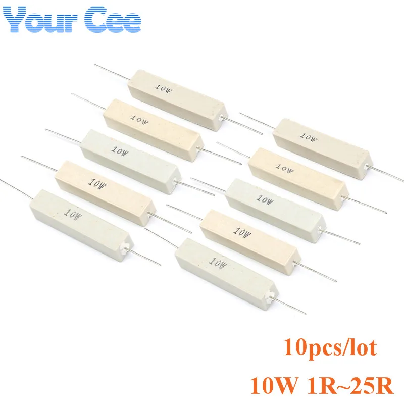 Керамический цементный Резистор 10 Вт сопротивление 1 ~ 25R 5% 2 5 8 15 20 25 Ом 1R 2R 5R 8R 10R 15R