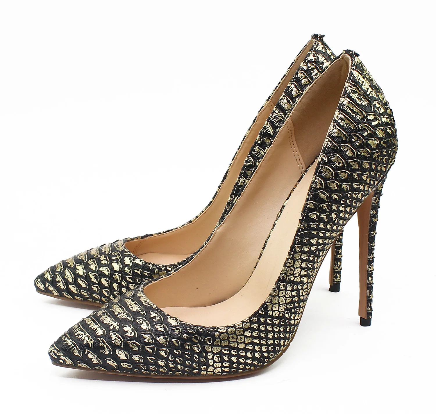 Женские туфли-лодочки из змеиной кожи на тонком высоком каблуке | Обувь