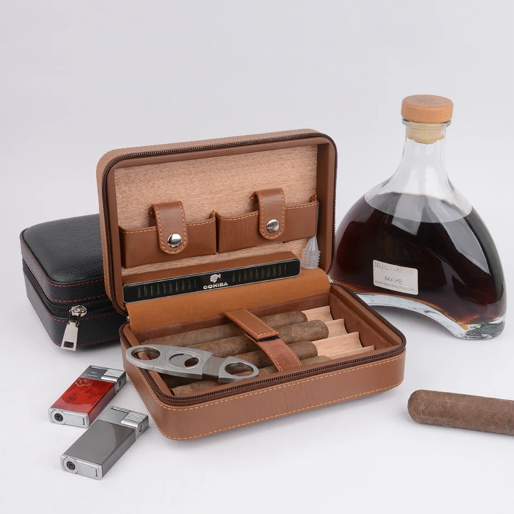 Чехол для сигары COHIBA, кожаный, с подкладкой из кедра, для путешествий, мини-коробка для увлажнения, держатель для сигар с резаком, зажигалка, набор с увлажнителем