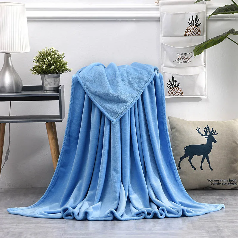 sky blue Однотонное желтое, розовое зимнее теплое кофейное, зеленое, верблюжье одеяло для дивана, покрывало для путешествий, постельные принадлежности - Color: sky blue