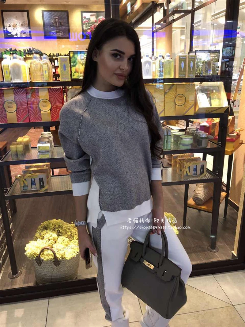 Трикотажные теплые костюмы из 30% шерсти и 45% кашемира свитер с круглым вырезом