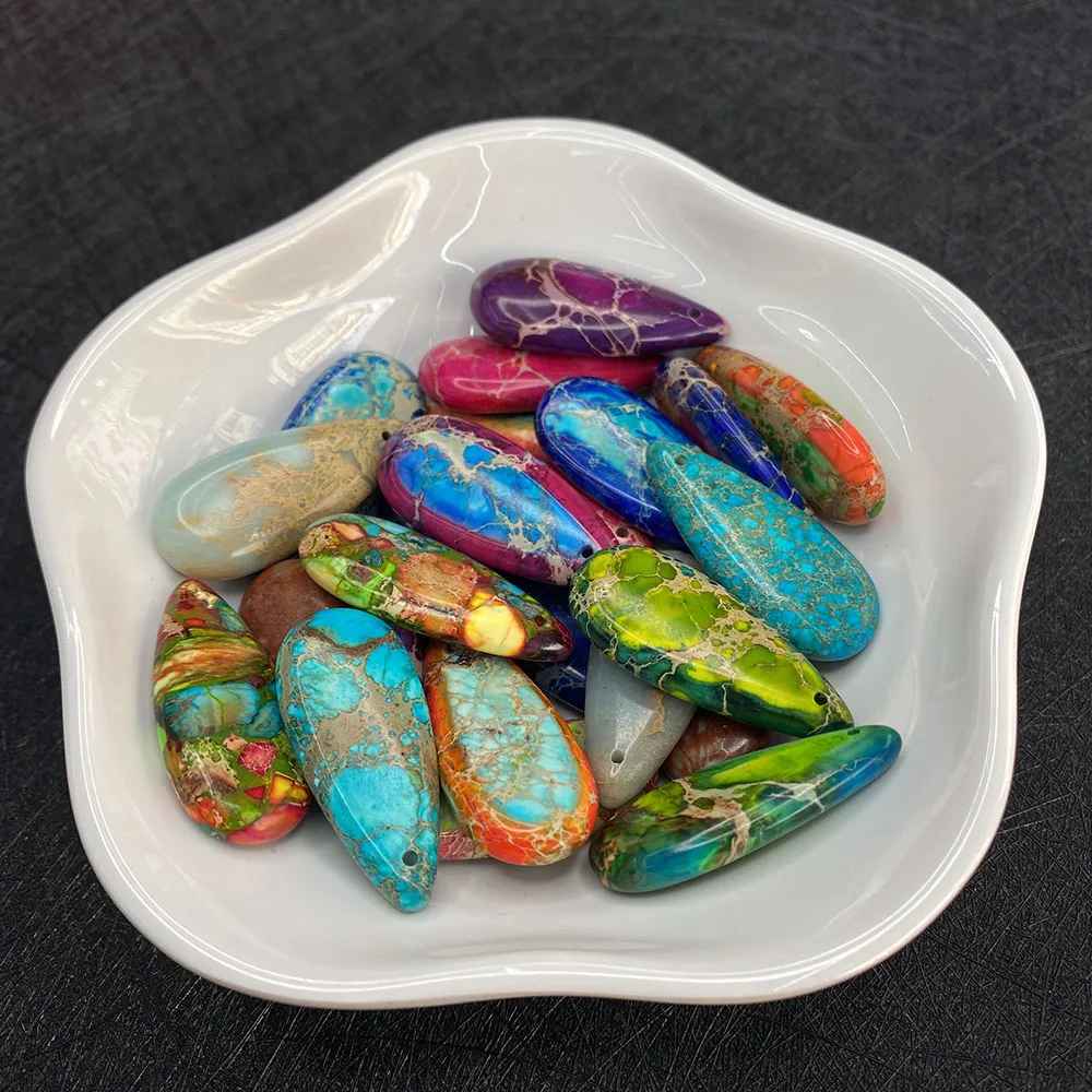 

Natural Stone Necklace Pendant Color Turquoise Long Drop-shaped Pendant Bracelet Making Charm DIY Jewelry Supplies Material