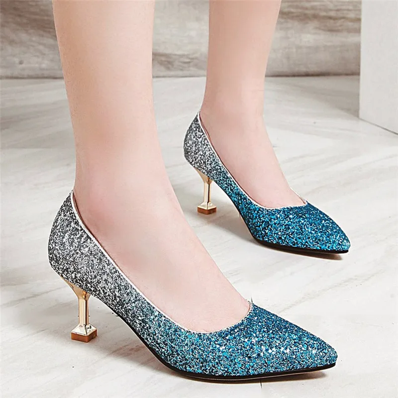 

2019 Sexy Women Shoes Pointed Toe Pumps High Heels Bling Glitter Dress Pumps Stiletto Heel Evening Wedding Shoes Zapatos Mujer