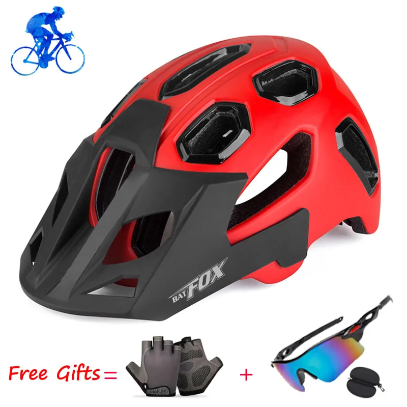 

BATFOX Road Cycling Helmet Men Women Breathable Mountain Bike Safety Cap Add Cycling Glasses Integrally-mold Casco Ciclismo