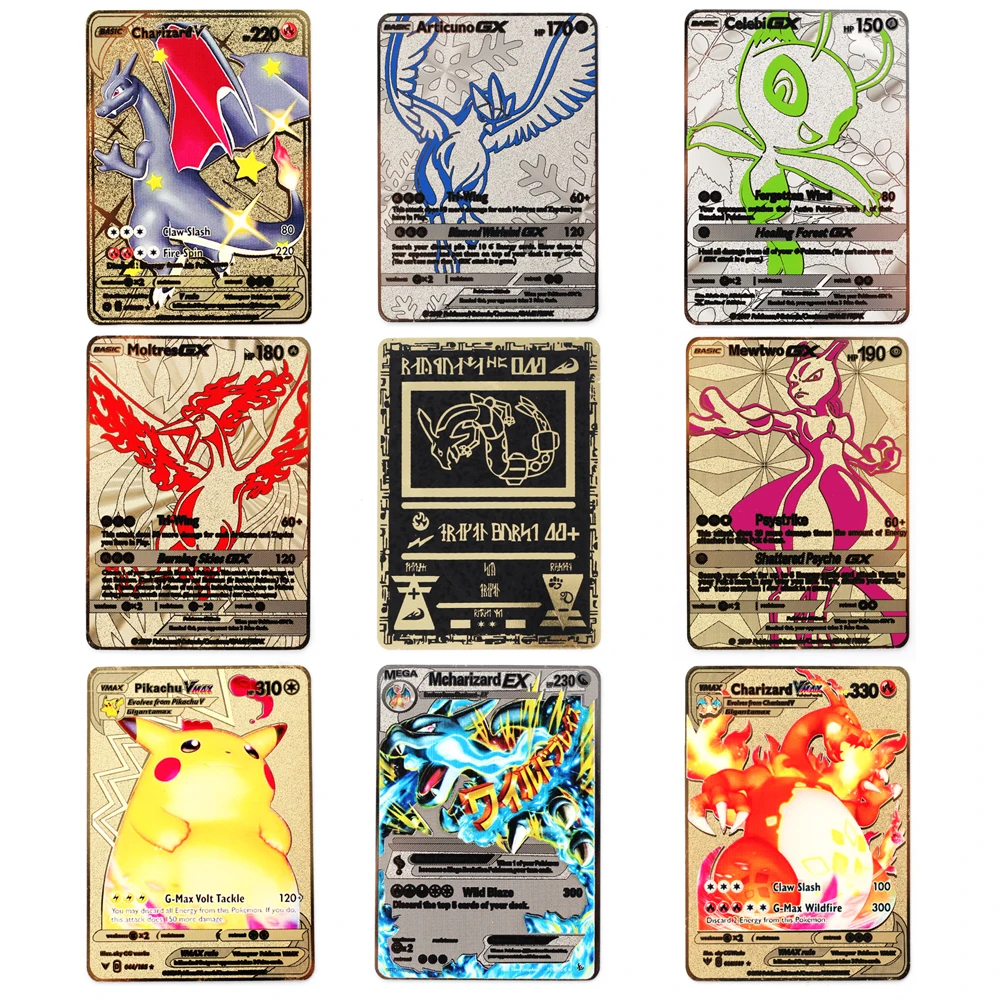 

27 style Pokemon Cards 1st edition Metal Trade Card Vmax V GX EX TAG MEGA Holographic Card Battle Card Collection Card Kids Gift