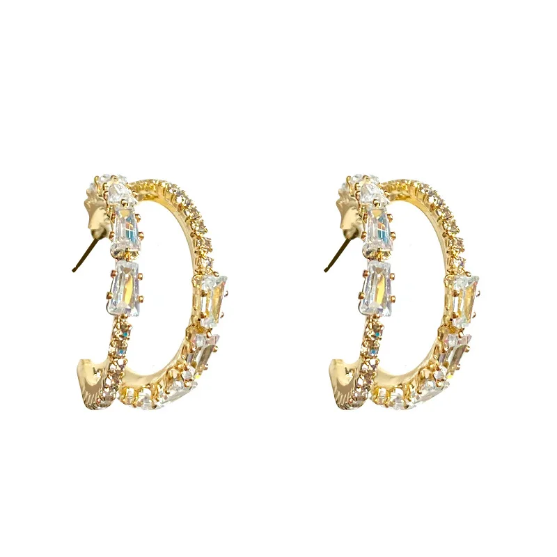 

Hot Sale TV same style C-shaped double layer crystal Zircon earrings 2021 new trendy high-end studs earrings