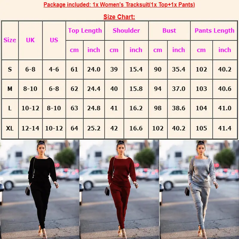 

Women Lady Solid Tracksuit Long Sleeve O Neck Sweatshirt Top Pants Sweatpants Sets Sport Wear Casual Suit Sports 2Pcs