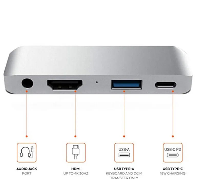 Satechi Алюминиевый адаптер type-C Mobile Pro Hub с USB-C зарядка PD 4K HDMI