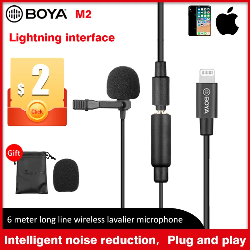 

BOYA BY-M2 Lavalier Lapel Clip-on Microphone Cardioid Mic with 3.5mm TRS Cable Detachable Single Head Compatible for Smartphone