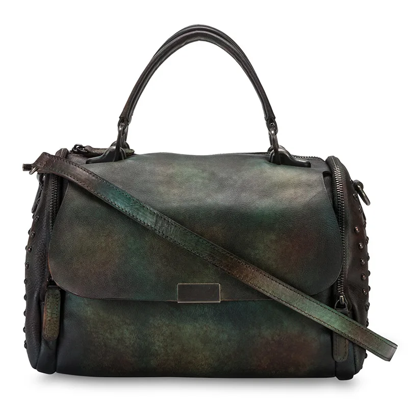 

Retro style 2020 new head leather hand-held One Shoulder Messenger Bag original retro hand painted Liuding bag