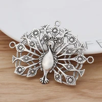2 pieces tibetan silver hollow peacock animal charms pendants for necklace jewelry making findings 49x66mm