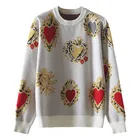 Женские новые винтажные теплые свитера, жаккардовые пуловеры с вышивкой, свободные топы, блузы