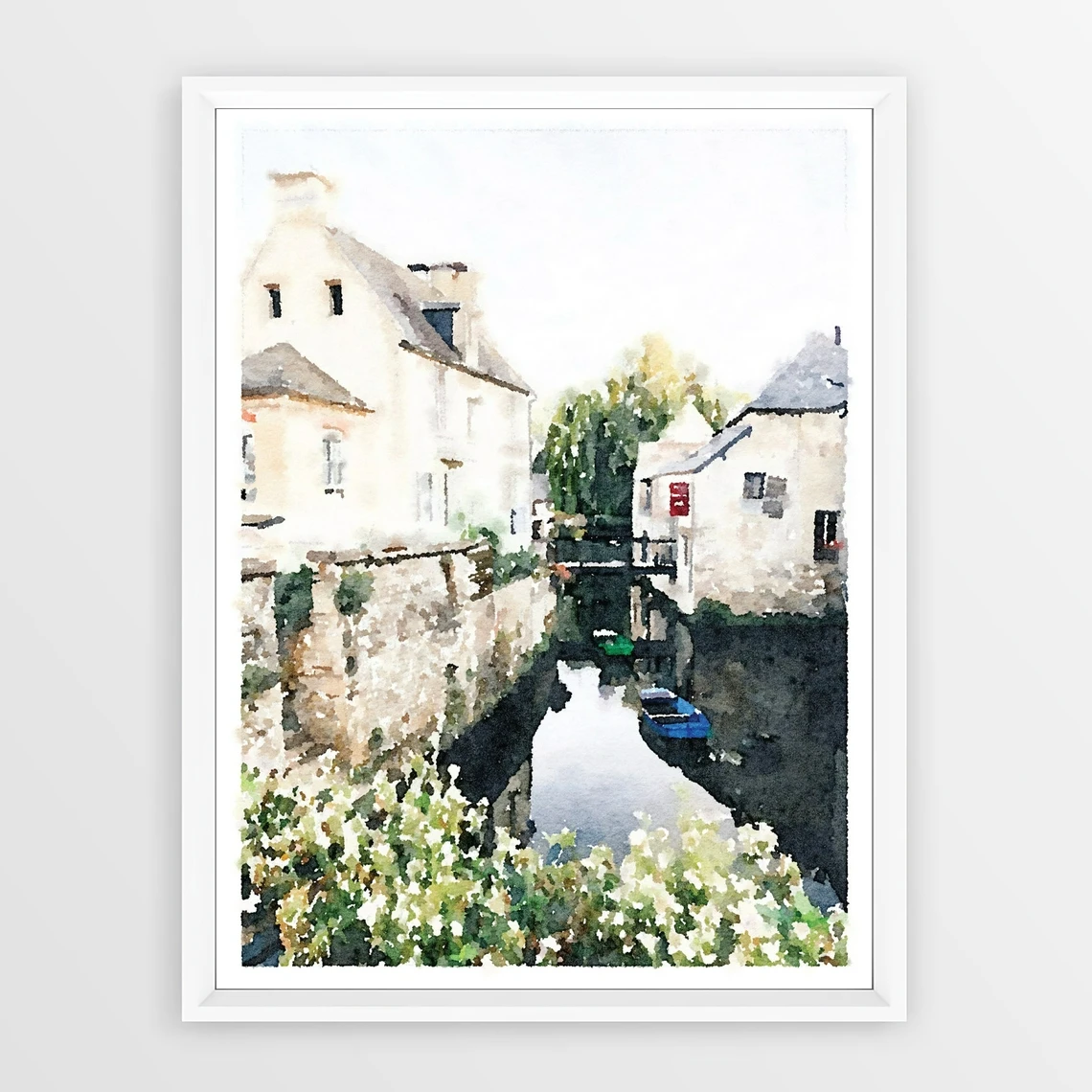 

France Print, Bayeux Normandy, French Country Decor Old World Vintage Buildings Street Bridge Rustic Farmhouse Art Poster