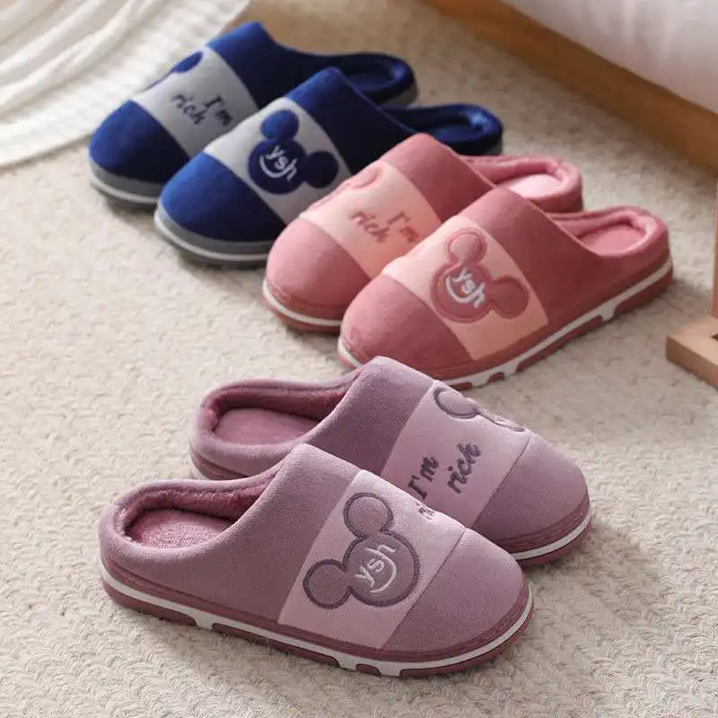 

Ladies Home Cotton Slippers Autumn and Winter Men and Women Couples Thick Bottom Home Comfortable Net Red Warm Bag Heel Slippers