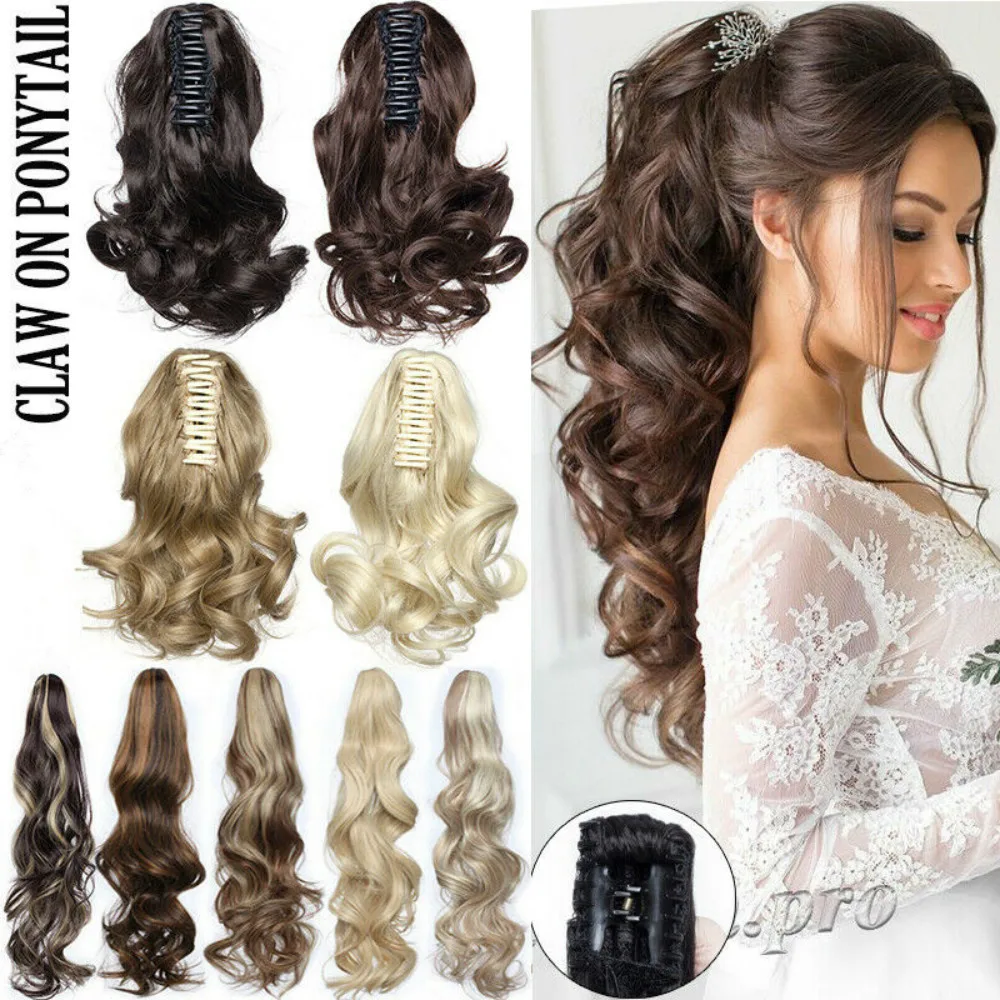 

35cm Extra Thick Real Claw Ponytail Clip In Hair Extensions Pony Tail As Human Long Curly Hairpiece for Women