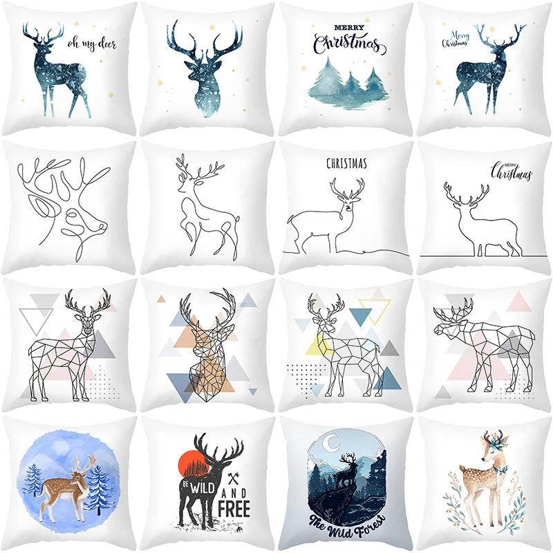 

Home Decor Nordic Christmas Day Pillow Cover 100% Polyester Sofa Car Pillowcase Wild and Free Elk Deer Cushion Covers 45x45cm