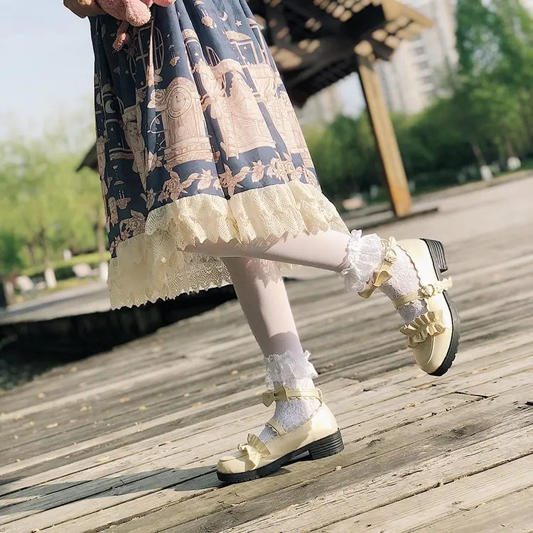 Японская обувь Meilulu sweet lolita на низком каблуке туфли Лолиты с кружевным бантом и