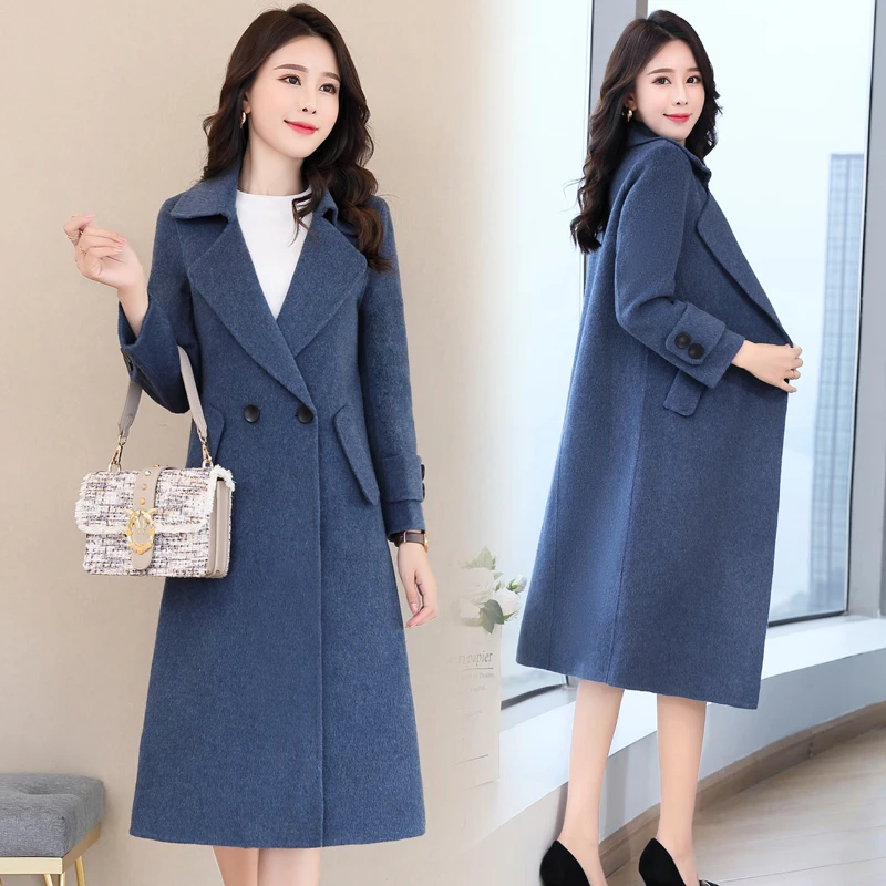 

Mujer Wool Coat Temperament Elegant Slim Cashmere Overcoat Double-breasted Outwear Warm Thick Design Women's Spring Abrigos Z431