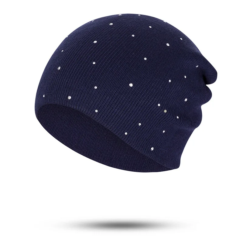 Осенне-зимняя шапка с жемчужинками Женские шапочки Skullies однотонные вязаные Кепки из хлопка женские зимние шапочки мягкие теплые шапки женская шапка