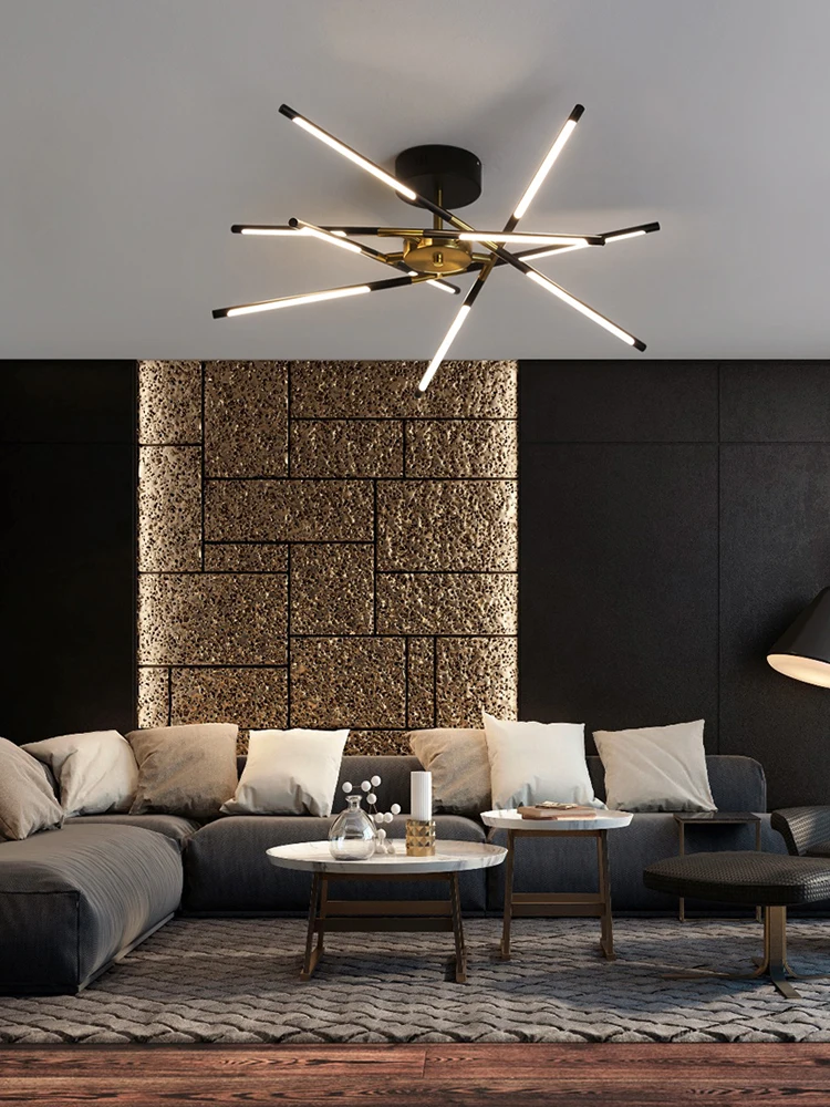 Lámpara de araña de acabado dorado y negro, iluminación nórdica para sala de estar, dormitorio, cocina y comedor