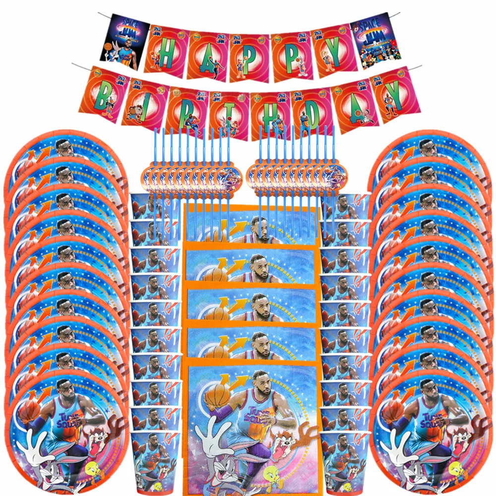 Space Jam-vajilla desechable para decoraci&oacute;n de fiesta de cumplea&ntilde;os, suministros de fiesta de baloncesto, fiesta de cumplea&ntilde;os, fiesta de bienvenida de beb&eacute;-3