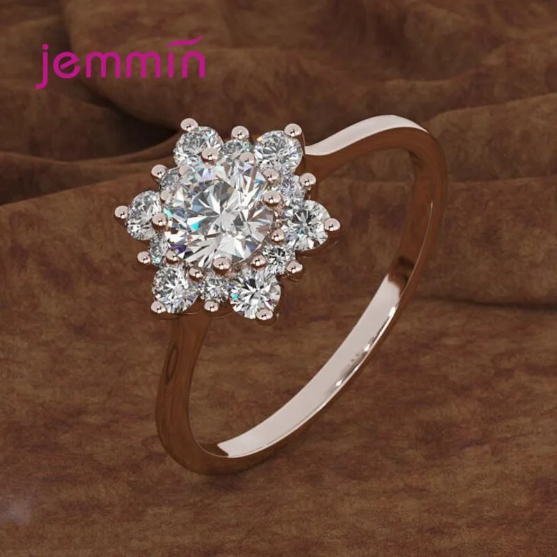 

Genuine 925 Sterling Silver Round Rings Snowflake Pattern Crystal Rings New Fashion Jewelry For Women Girls Birthday Party