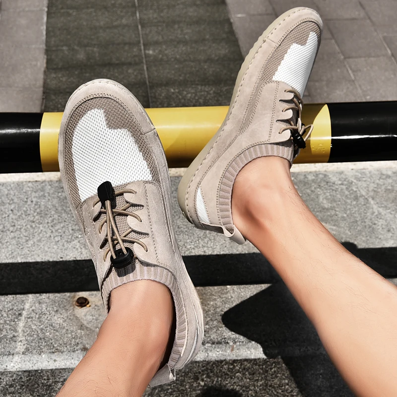 Мужская обувь на шнуровке кожаные кроссовки с сеткой водонепроницаемая походная