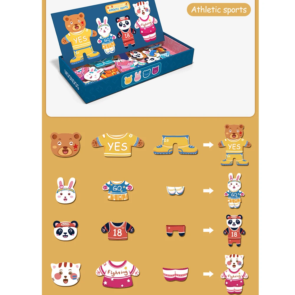 Обучающие игрушки пазлы для детей магнитная мозаика с медвежонком смены одежды