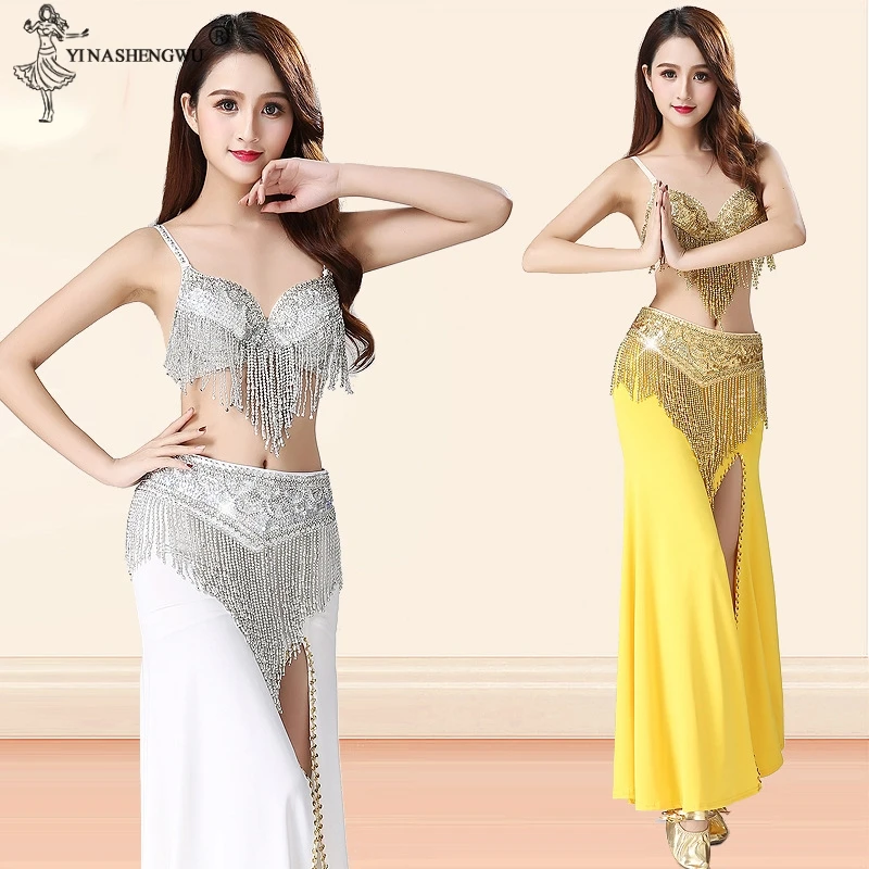 Женский костюм для танца живота комплект из 3 предметов: бюстгальтер + пояс юбка