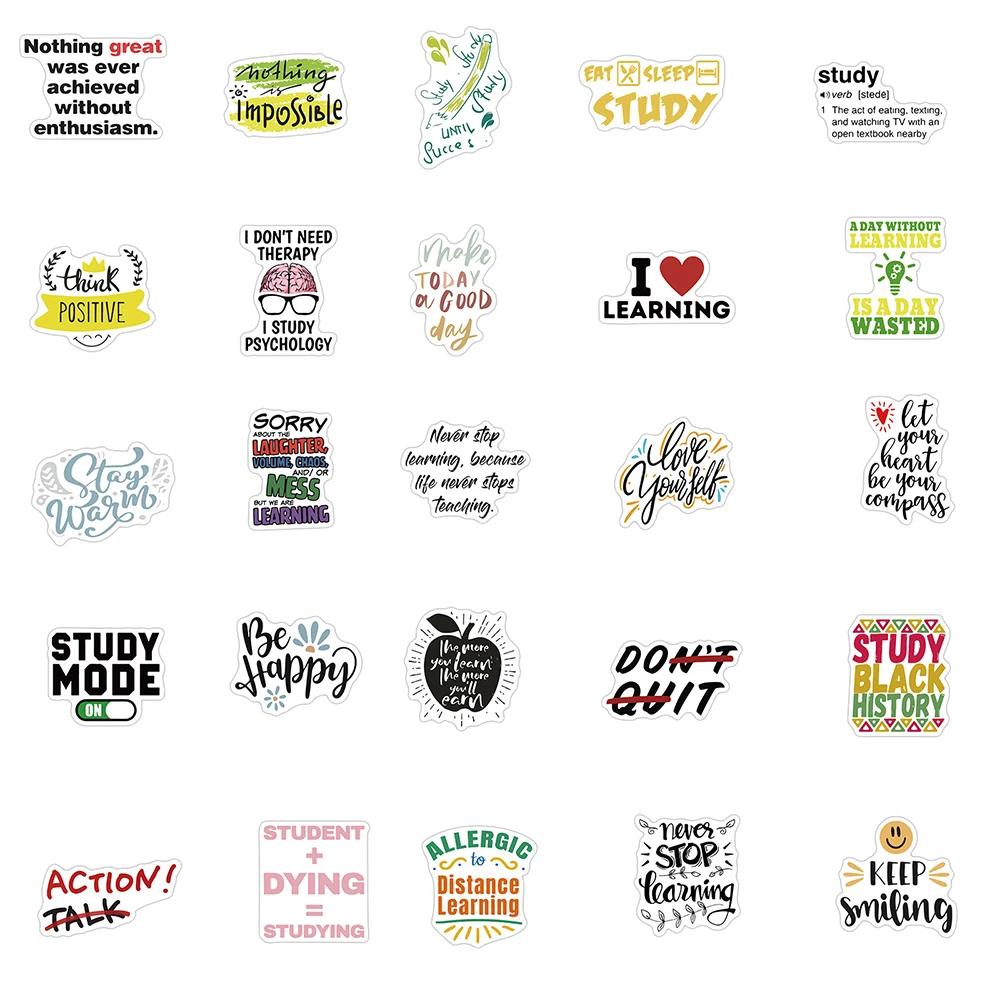 103050100pcs motivational learning phrases stickers laptop guitar luggage skateboard waterproof cool sticker decal kid toy free global shipping
