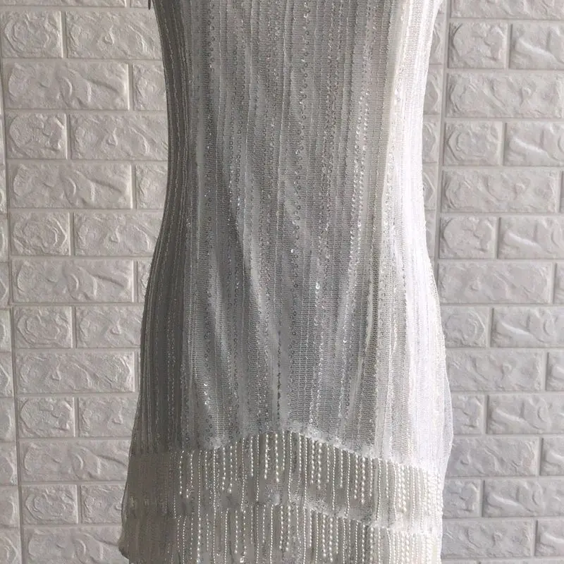 ivory white heavy New pearl tassel dress with shoulder straps pearl coat can customized big size