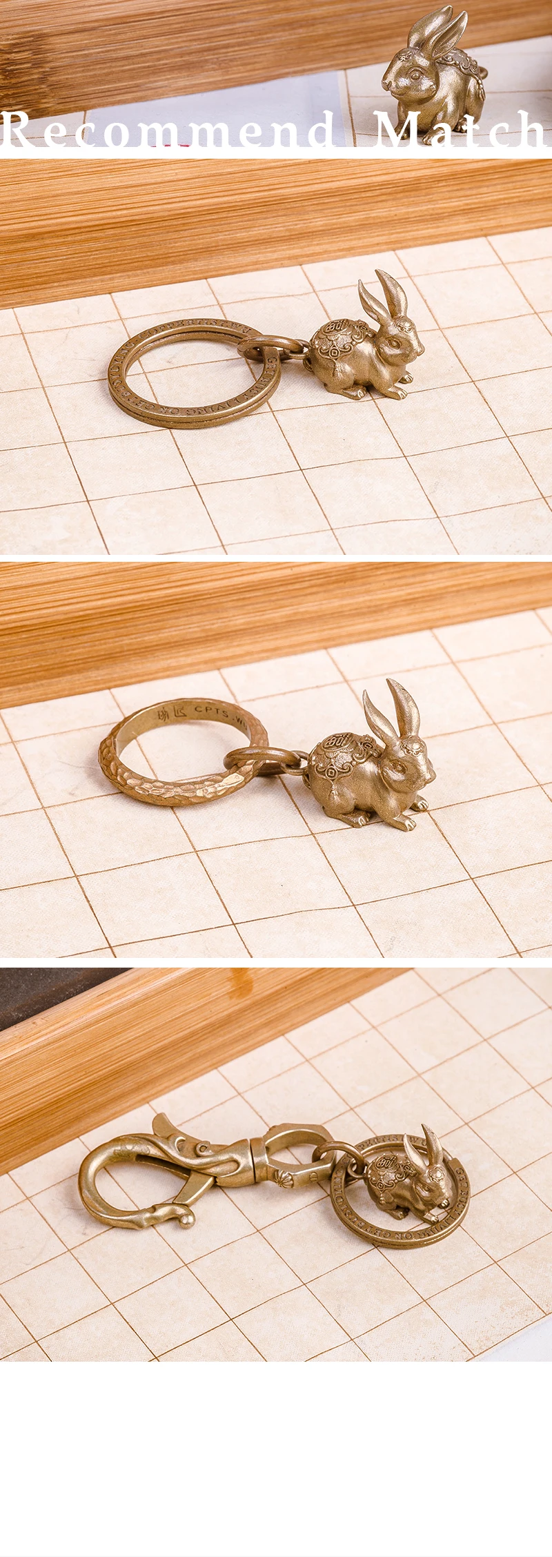 Coppertist. wu fortune bunny бронзовый брелок латунный брелок для ключей ручной работы Золотой Модный животный кролик кольцо для ключей с сумочкой кулон