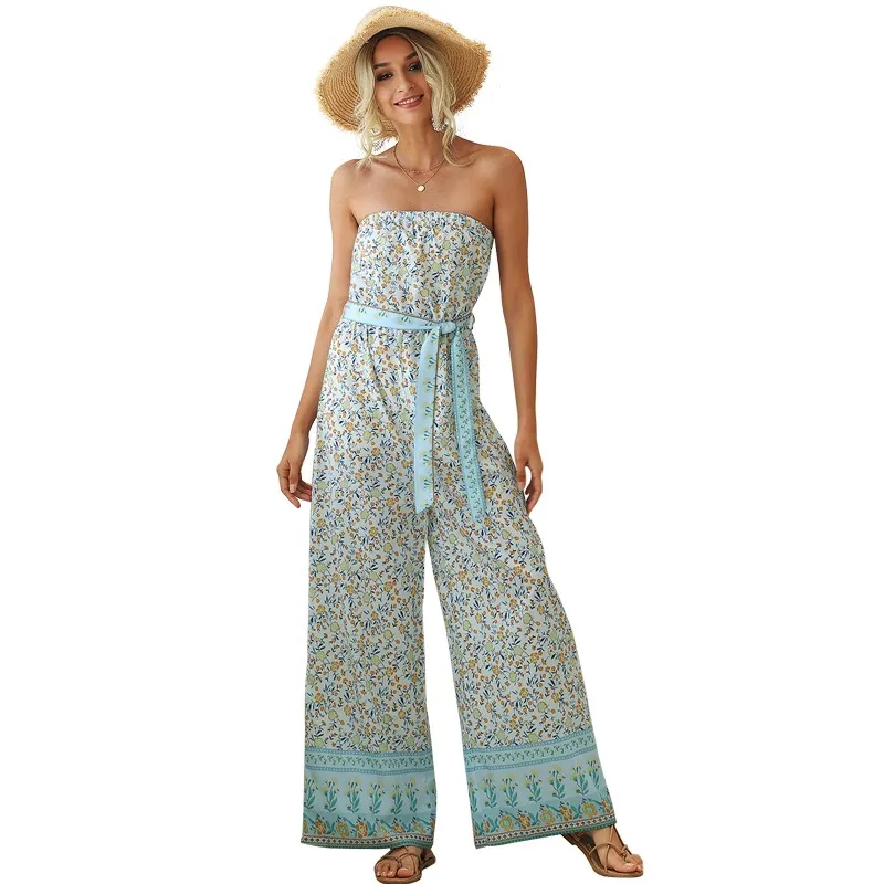 

Sexy Off Shoulder Jumpsuit Women 2021 Summer Floral Plus Size Casual Boho Beach Ladies Rompers Wide Leg Loose Elegant Jumpsuit