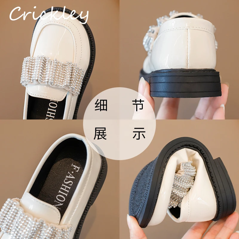 

Fashion Bling Crystal Child Flats Party Princess Loafers Shoe For Girls PU Leather Comfortable Non Slip Soft Sole Kids Shoes