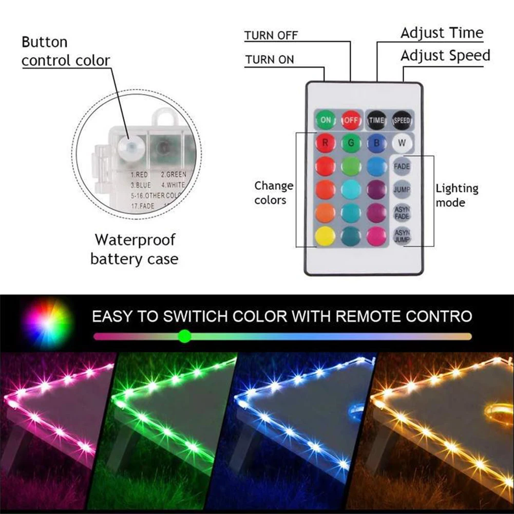 

2set 16 Color Change Easy Install LED Cornhole Lights Home Plastic Remote Control Game Board Edge Ring Family Backyard Night