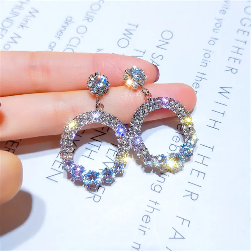 Модные ювелирные изделия Круглые геометрические серьги подвески с кристаллами