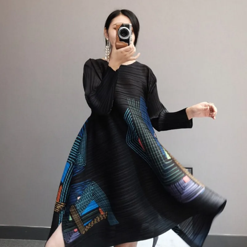 Женское плиссированное платье DEAT Повседневный пуловер с высокой эластичной