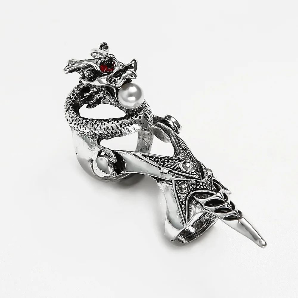 

New Punk Zircon Skull Knuckle Joint Rings for Women Men Gothic Vintage Metal Dragon Head Finger Ring Party Pearl Jewelry Gift