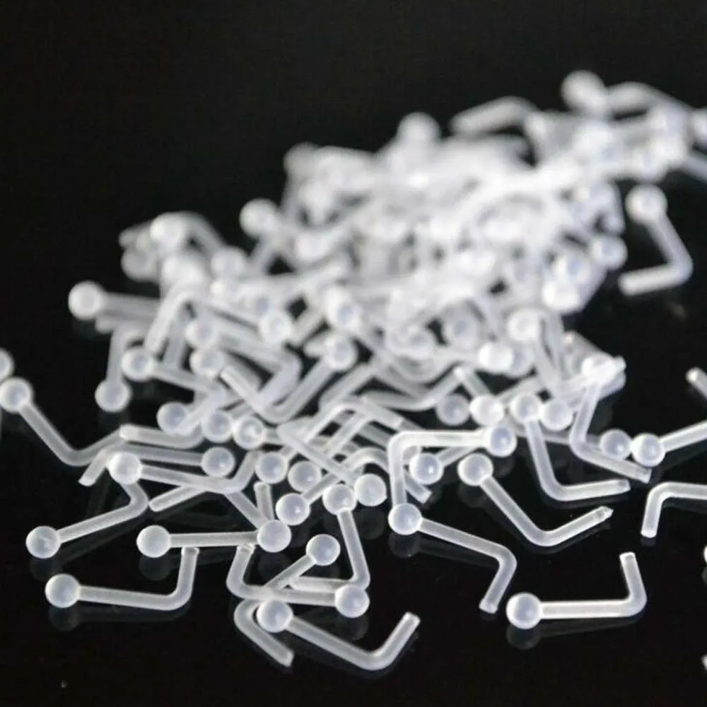 Transparent 100Pcs 100 шт. стопорные кольца для носа шпильки для пирсинга биофлексовый прозрачный l-образный 20 г - Окраска металла: Transparent 100Pcs