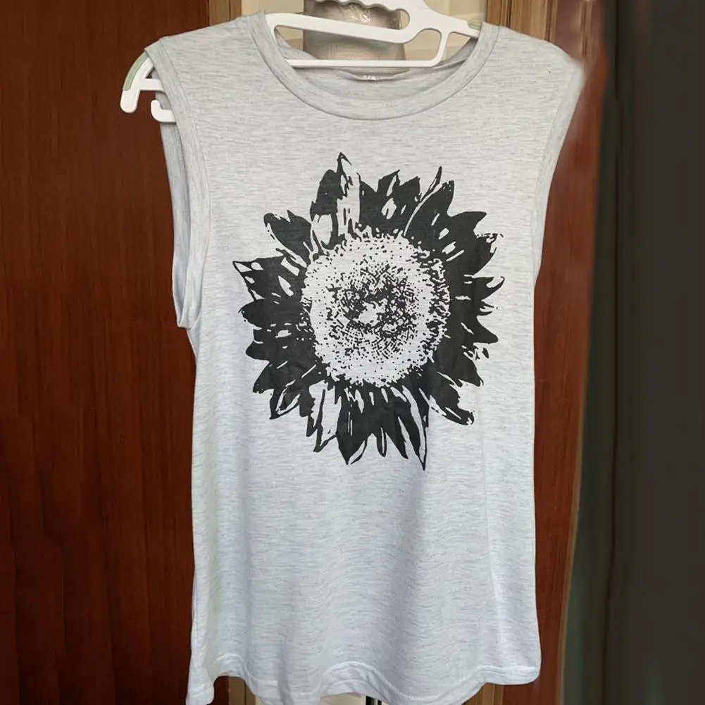 

75% HOT SALES!!! Plus Size Casual Women Sunflower Print Loose Vest Sleeveless T-Shirt Tank Top