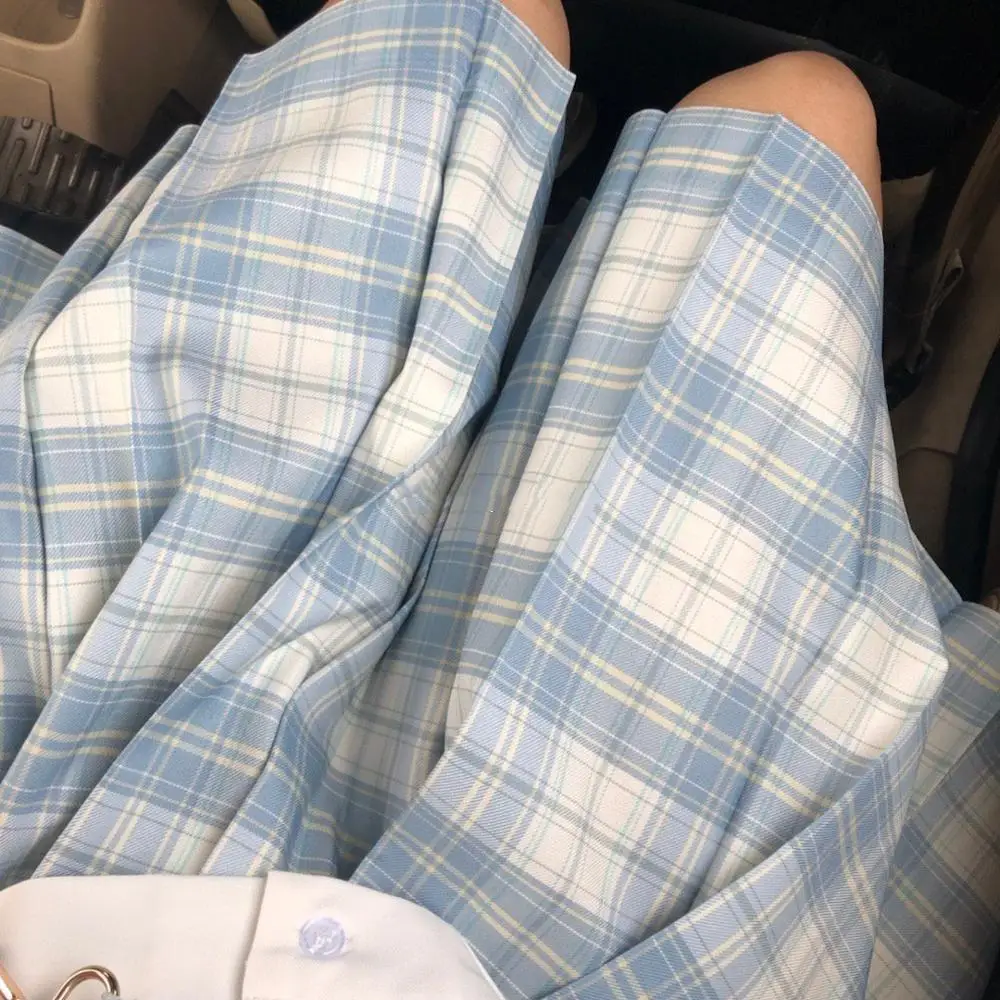 Женская юбка школьная форма синяя белая клетчатая с высокой талией школьный