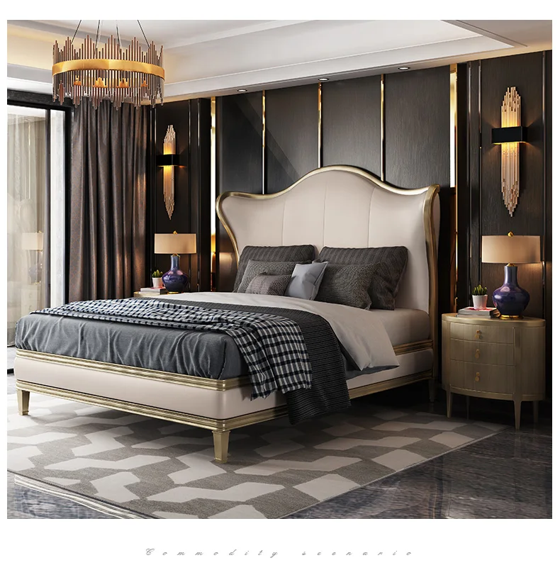 

Light luxury American leather bed solid wood double bed 1.8m wedding bed modern minimalist European princess bed