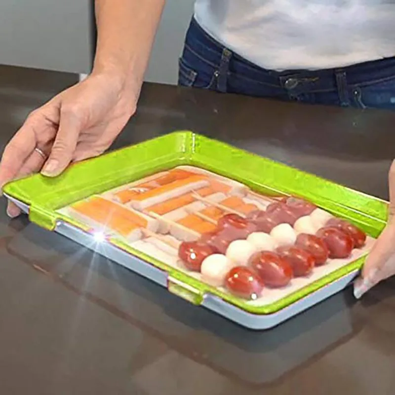 Превосходный лоток для хранения пищевых продуктов, пластиковый лоток для хранения, эластичная пленка с пряжкой, контейнер для хранения, кухонные инструменты, многоразовые