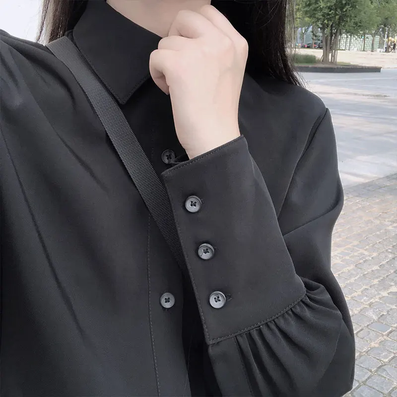 2019 Осенняя Однотонная рубашка в винтажном стиле с длинным рукавом повседневные