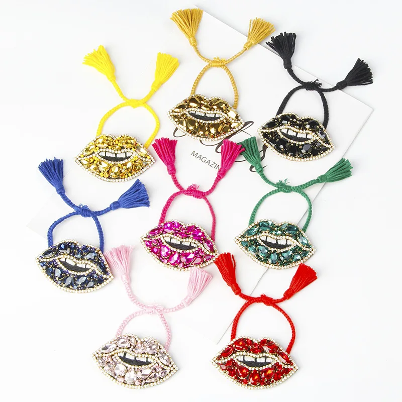 

Lip Adjustable crystal Mouth Bracelets blue red Pulseras Mujer Vintage yellow Tassel Bracelets For Women Jewelry wholesale