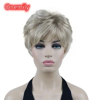 onemily short wavy curly synthetic hairpiece wigs with bangs for women theme party evening out dating fun 5 colors