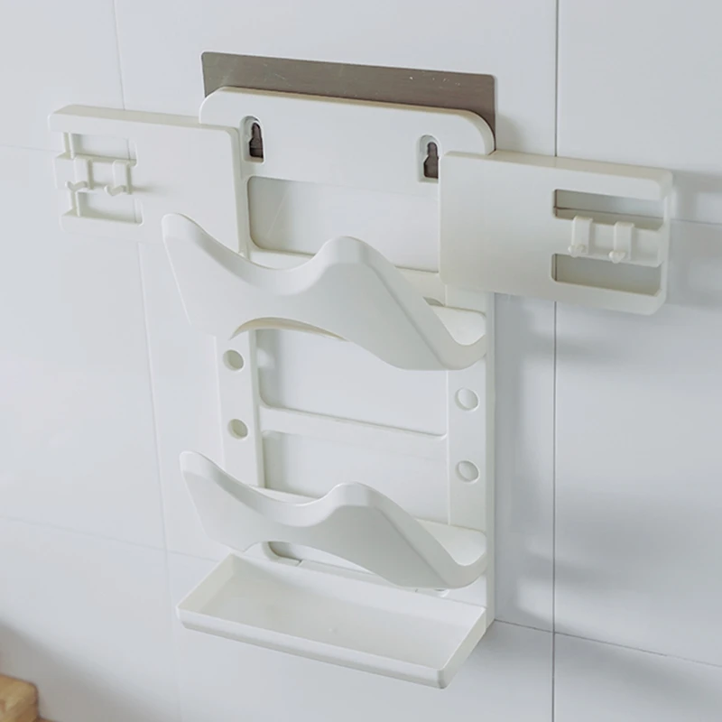 

KLX Quality Double Layer Pot Cover Rack Punch-Free Cutting Board Shelf Kitchen Plastic Wall Shelf Adjustable Home Storage Holder